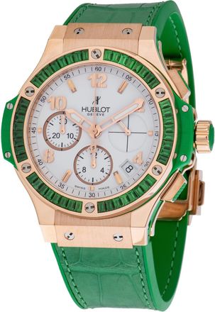 Hublot Big Bang Gold Tutti Frutti White Dial Alligator and Rubber Green Females Watch 341.PG.2010.LR.1922