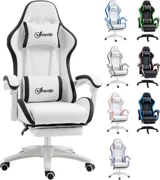 OEM Silla Gaming Silla Gamer De Cuero Pu Altura Ajustable Reclinable 135&deg; Reposacabezas Y Reposapi&eacute;s 65x65x121-129 Cm Blanco