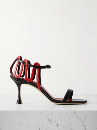 Manolo Blahnik Sandali In Pelle Bicolore Chafarsan 70 - Nero