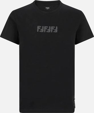 Fendi Mens Fendi FF Labyrinth Embroidered T-Shirt Black - Size: 38