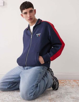 Kickers Giacca in jersey blu navy con zip e riga rossa