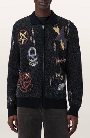 AllSaints Meller Zip-Up Cardigan in Black at Nordstrom, Size Xx-Large