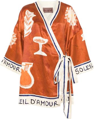 Alemais x LRNLE Abito corto a portafoglio con stampa DAmour - Marrone