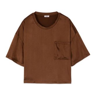 Oltre Dames, Blouses & Shirts, Bruin, Maat: XL Satijn