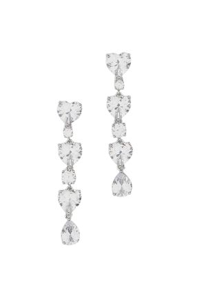 Self Portrait Silver Crystal Heart Tiered Earrings