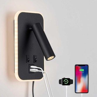 OEM L&aacute;mpara De Lectura De Pared, Puertos Usb C+a, Ajustable, 10w+3w, Luz C&aacute;lida De 3000k, Conexi&oacute;n A La Corriente O Por Cable, Color Negro
