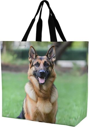 Generic German Shepherd In Garden Reusable Shopping Bags One Shoulder Grocery Tote Bag Waterproof Big Purse for Work Travel