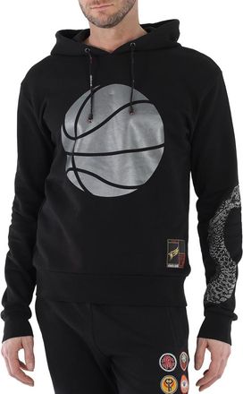 Roberto Cavalli Mens Black Basketball Print Cotton Hoodie, Size X-Large