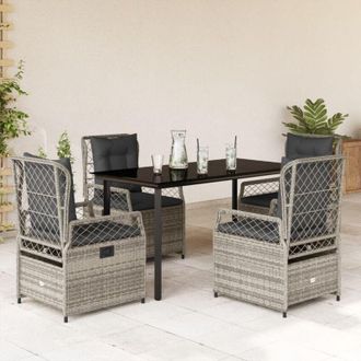 vidaXL Set Comedor De Jard&iacute;n 5 Piezas Con Cojines Rat&aacute;n Sint&eacute;tico Gris Vidaxl
