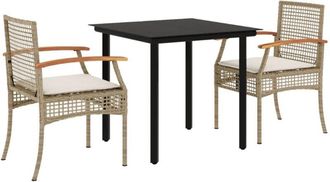 vidaXL Set Comedor De Jard&iacute;n 3 Pzas Con Cojines Rat&aacute;n Sint&eacute;tico Beige Vidaxl