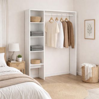 Dmora Armario Makalu, Estructura Para Vestidor, Perchero Abierto, 140x40h187 Cm, Blanco - Dmora