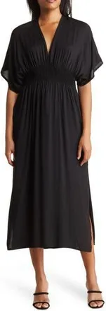 Boho Me Smocked Tie Back Maxi Cover-Up Dress in Black at Nordstrom Rack, Size X-Small