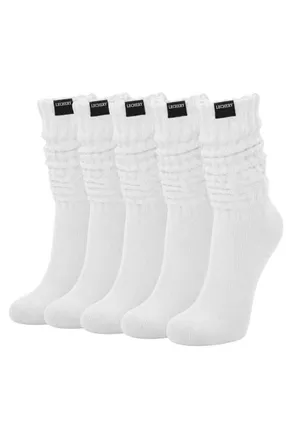 Lechery 5-Pack Mid-Calf Fashion Boot Scrunch Socks in White at Nordstrom