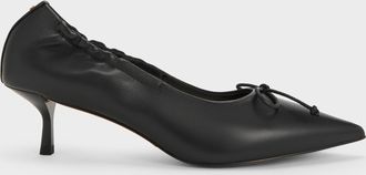 Charles & Keith Leather Ruched Pointed Kitten Heels