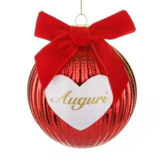 KASANOVA Pallina Natale cuore Auguri 10 cm rossa crochet