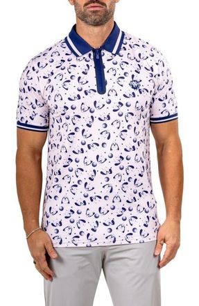 Maceoo Martyr0006 Print Zip Golf Polo in White at Nordstrom, Size 7