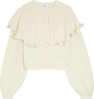Chlo&eacute; Collar-detail Wool and Cashmere-blend Cardigan - Off White - S (UK8-10 / S)