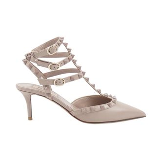 Valentino Pumps, female, Gray, Size: 6 1/2 US Rockstud Leather Slingback Pump