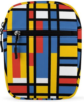 Generic Black Bauhaus Abstract Modern Mondrian Style Blue Geometric Crossbody Bag Adjustable Satchel Cute Shoulder Bag Lightweight Sling Bags
