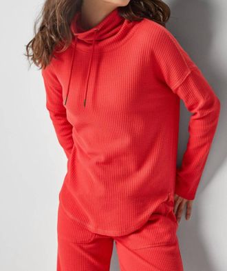 Lilla P Rounded Hem Mock Neck Top In Fiesta