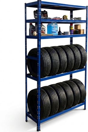 Relaxdays Relaxdays Estanter&iacute;a Para 12 Neum&aacute;ticos, 210x120x40 Cm, 750 Kg, Acero, Sistema De Encaje, Para Taller, Azul