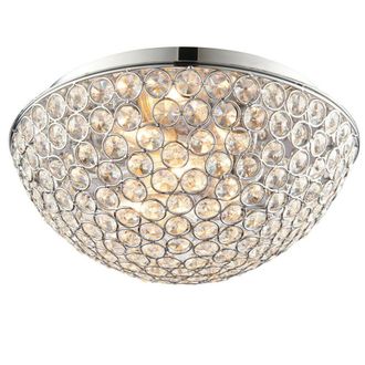 Loops Flush Bathroom Ceiling Light Crystal Bead Dome Shade IP44 Round Lamp Bulb Holder