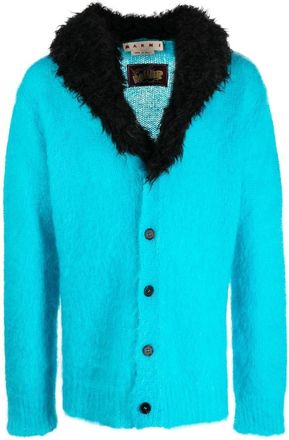 Marni brushed V-neck cardigan - men - Mohair/Polyamide/Acetate/Wool/Modacrylic - 48 - Blue