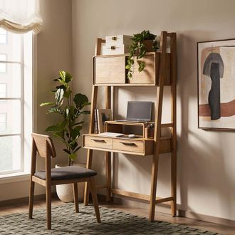 Castlery Modular Wooden Wall Desk with Monitor Stand - Brown | Seb by Castlery