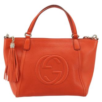 Gucci Soho Working Tote Leather Orange Leather Handbag (Pre-Owned)