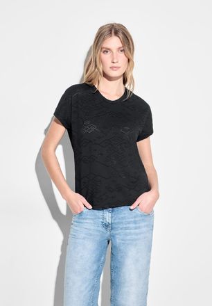 Cecil T-Shirt CECIL, Damen, Gr. XS (36), schwarz, Jersey, Obermaterial: 63% Polyester, 34% Viskose, 3% Elasthan, regular fit normal, V-Ausschnitt, Shirts T-