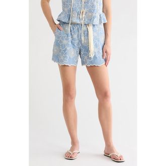 Elie Tahari Eyelet Embroidered Shorts in Chambray/Ivory at Nordstrom Rack, Size X-Small