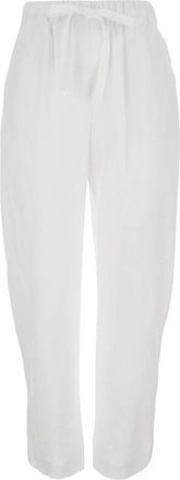 Semicouture Taillebroek met trekkoord - Dames - Wijde Broeken - Wit - XL - Linnen - Broeken