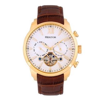 Heritor Arthur Semi-Skeleton Leather-Band Watch w/ Day/Date in Gold/silver at Nordstrom