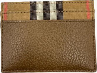 Burberry Womens Burberry Leather & Canvas Classic Check Card Holder Brown - Black