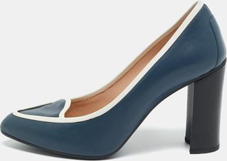 Tod's Tods Grey/white Leather Block Heel Loafer Pumps