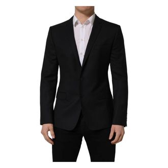 Dolce & Gabbana Blazers, male, Black, Size: L Wool Single Breasted Blazer Jacket