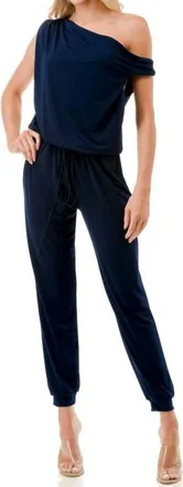 Ariella Off The Shoulder Jumpsuit In Navy