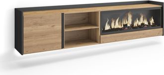 Skraut Home Skraut Home - Mueble Tv, Televisi&oacute;n, Muebles De Sal&oacute;n, Almacenaje, 212x35x50cm, Para Tv Hasta 80, Chimenea El&eacute;ctrica Xxl, Colgado, Suspendido, Led, Es