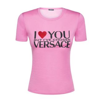Versace T-Shirts, female, Pink, Size: 2XS I Love You T-shirt