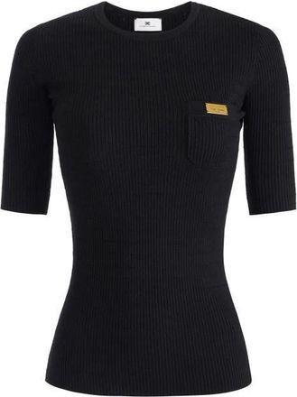 Elisabetta Franchi Truien & Vesten, Dames, Zwart, 2Xl, Micro-braided Knit Top