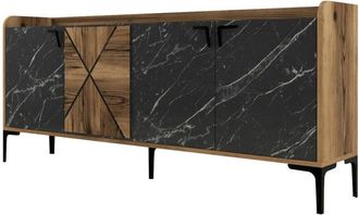 Dmora Aparador Fay, Buf&eacute; De Sal&oacute;n, Aparador De Sal&oacute;n, Despensa De Cocina, 180x35 H79 Cm, Nogal Y Negro - Dmora