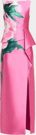 Kay Unger Luciana Floral-Print Mikado Column Gown
