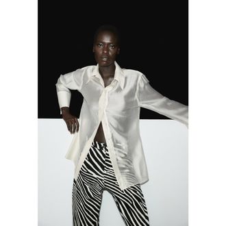 H&M Barrel-leg Twill Trousers in Black/zebra Print at Nordstrom, Size 10