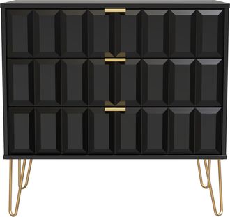 Welcome Furniture Hanover Ready Assembled 3 Drawer Chest in Deep Black & Black Matt - Welcome Furniture | TJ Hughes