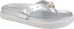 Karl Lagerfeld Hayze Faux Pearl Lined Thong Flip Flop in Silver at Nordstrom Rack, Size 6.5
