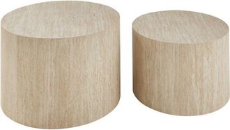 Calicosy Juego de 2 mesas de centro redondas efecto travertino - MAIA