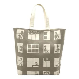 Chanel Pre-owned Tote Bags, female, Gray, Size: ONE SIZE Pre-owned Canvas Tote Bag