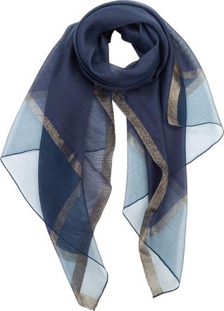 World of Shawls New Sheer Textured Two-Tone with Shimmer Border Scarf Scarves Wrap Stole (Navy)