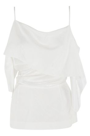 Maison Margiela White Draped Hooded Logo-Print Acetate-Blend Tank Top