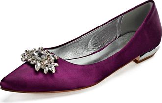 Generic Womens Satin Slip-On Pointy Toe Bridal Satin Wedding Shoes Flat Formal Evening Prom Party Dress Shoes 2Cm,Purple,10 UK